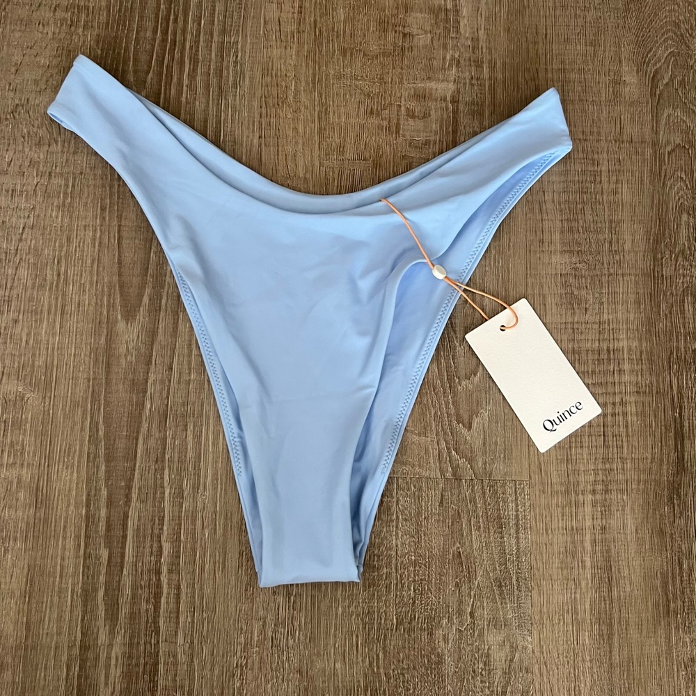 NWT Quince Italian High Leg Bikini Bottom Medium Clear Blue Sky Minimalist Beach